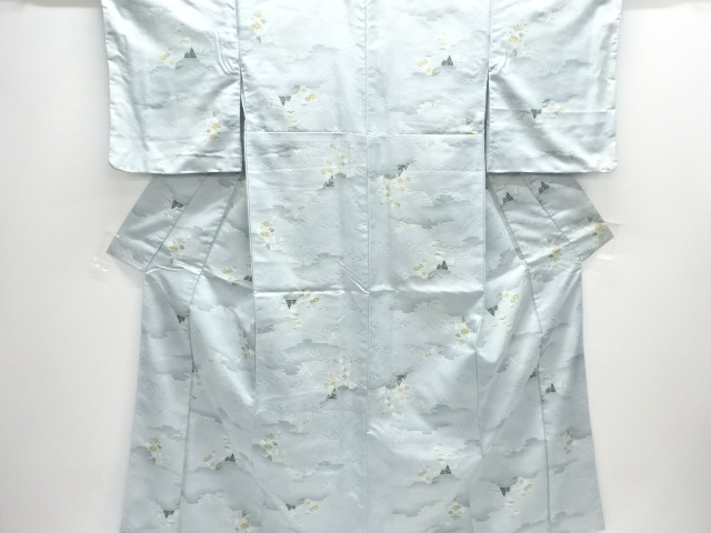 未使用品　霞に草花模様小紋着物
